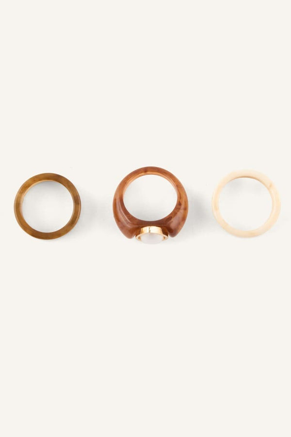 Women Wooden Look 3-Piece Ring Set
