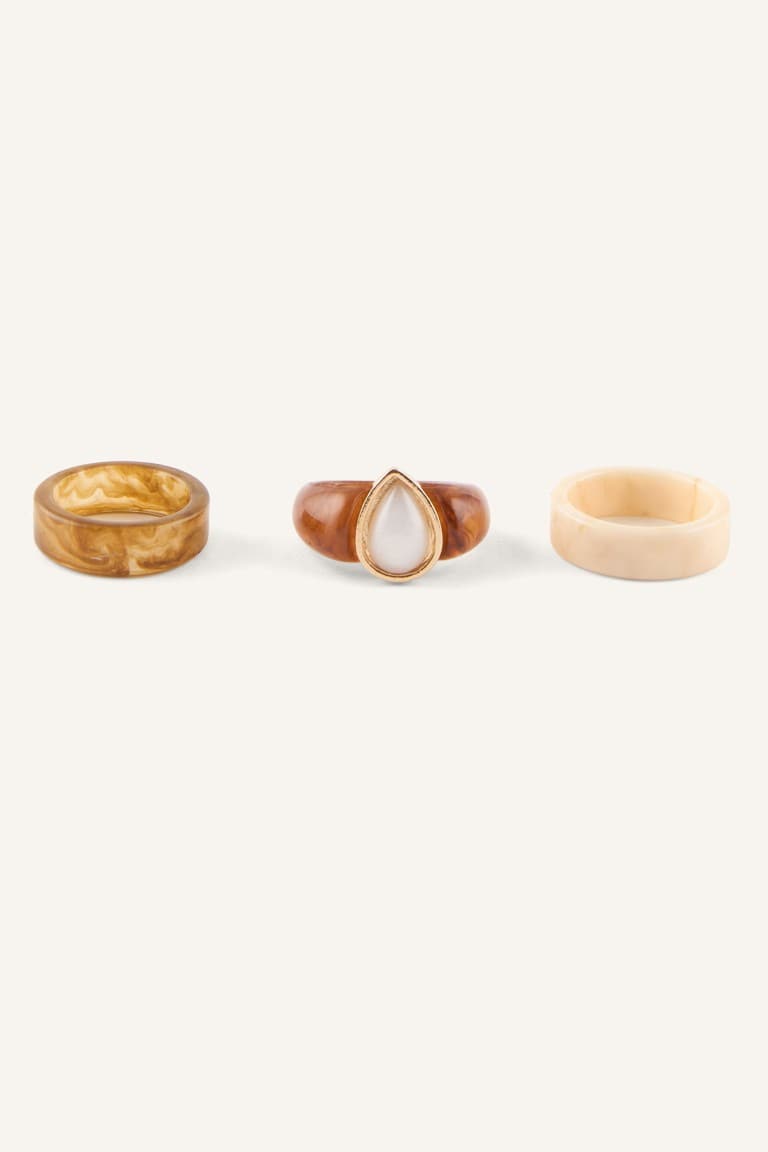 Women Wooden Look 3-Piece Ring Set