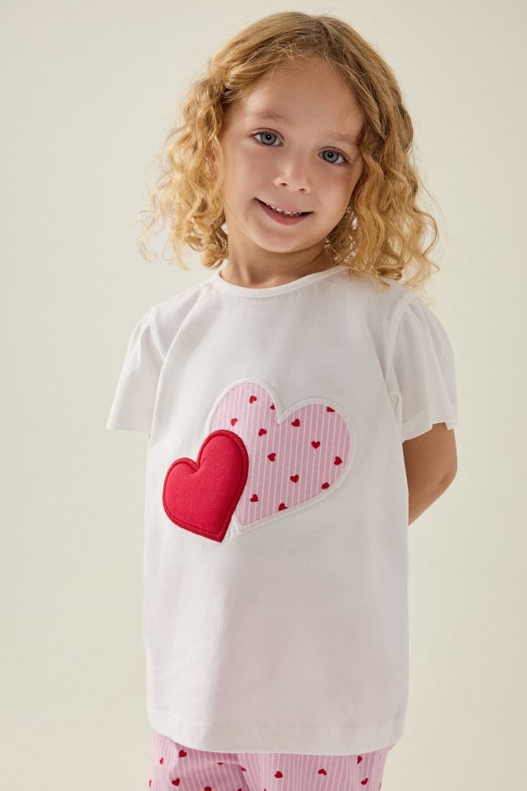 100% Cotton Regular Fit Short Sleeve Printed T-Shirt Polka Dot Elastic Leg Bottom 2 Pack Pajama Set Girls Secondary image
