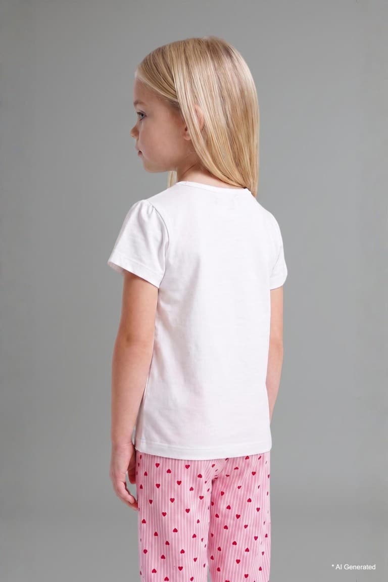 100% Cotton Regular Fit Short Sleeve Printed T-Shirt Polka Dot Elastic Leg Bottom 2 Pack Pajama Set Girls