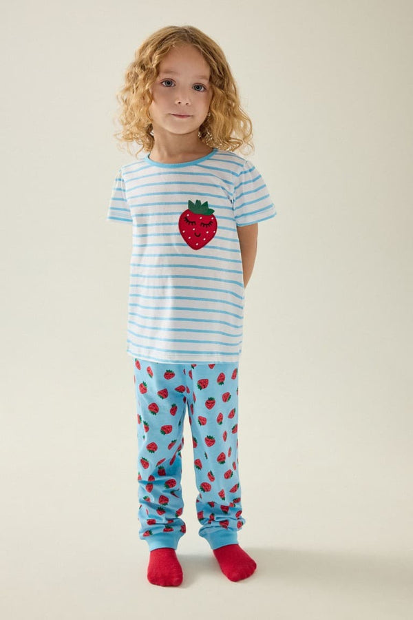 100% Cotton Regular Fit Short Sleeve Printed T-Shirt Printed Elastic Leg Bottom 2 Pcs Pajama Set Girl Baby
