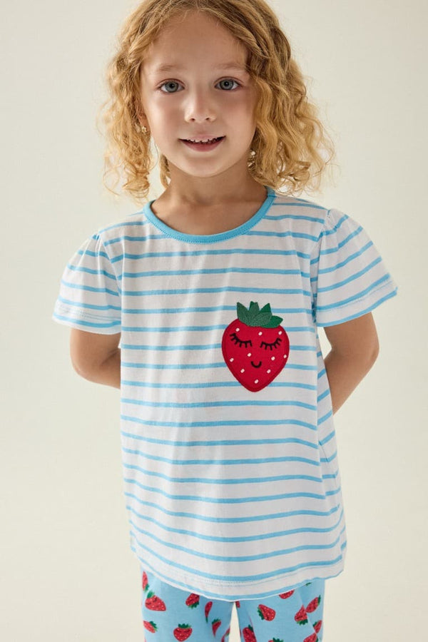 100% Cotton Regular Fit Short Sleeve Printed T-Shirt Printed Elastic Leg Bottom 2 Pcs Pajama Set Girl Baby