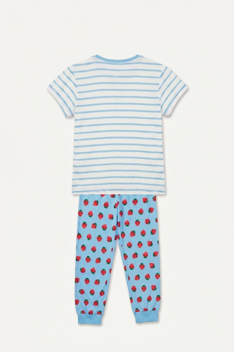 100% Cotton Regular Fit Short Sleeve Printed T-Shirt Printed Elastic Leg Bottom 2 Pcs Pajama Set Girl Baby