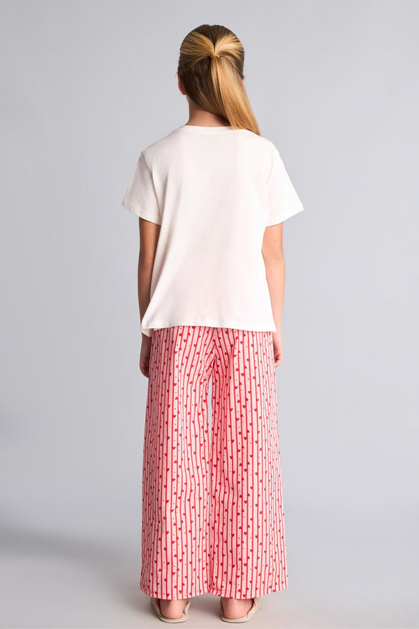 Printed and Striped Regular Fit 2-Piece Pajama Set Girls