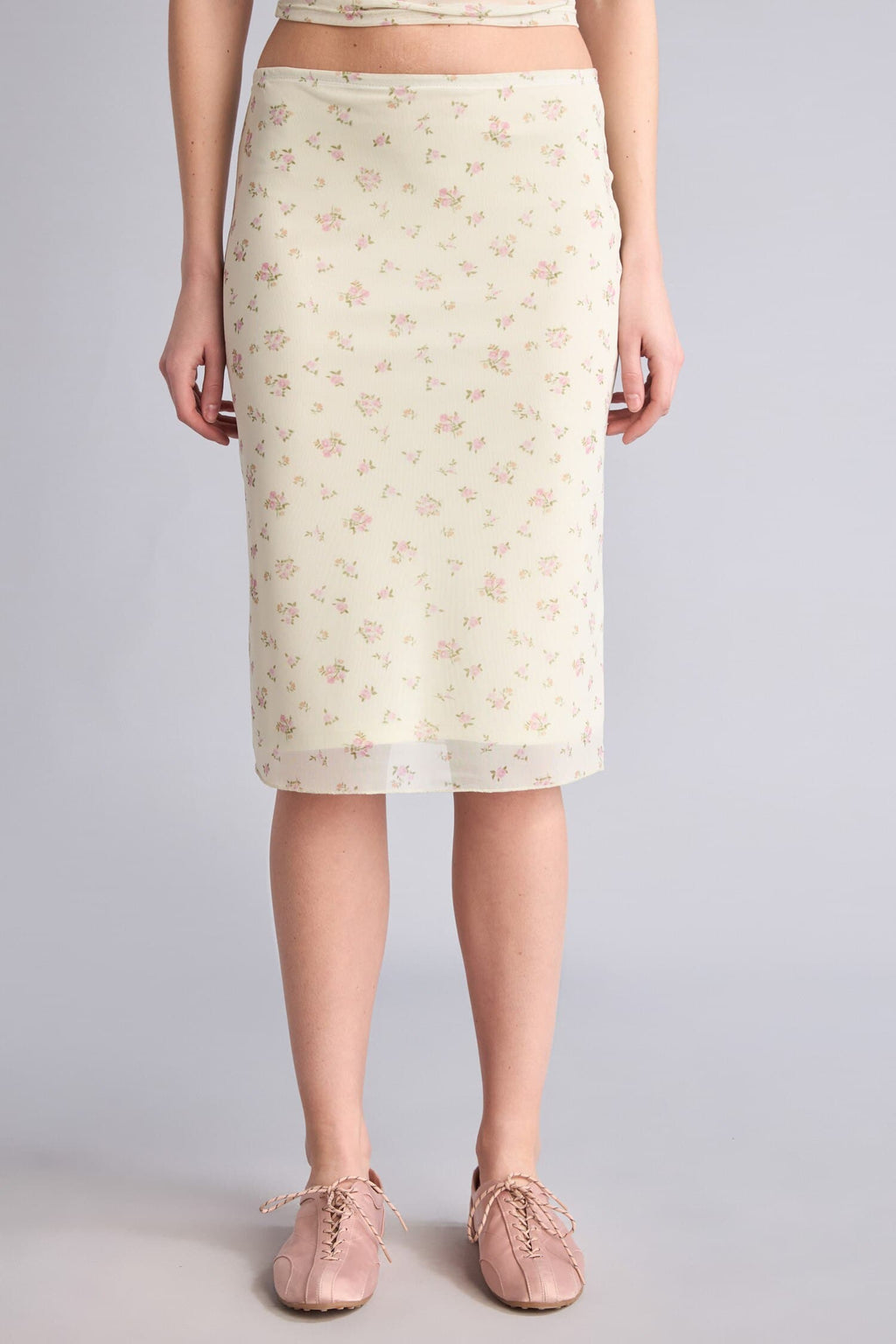 Pencil Floral Regular Waist Tulle Midi Skirt
