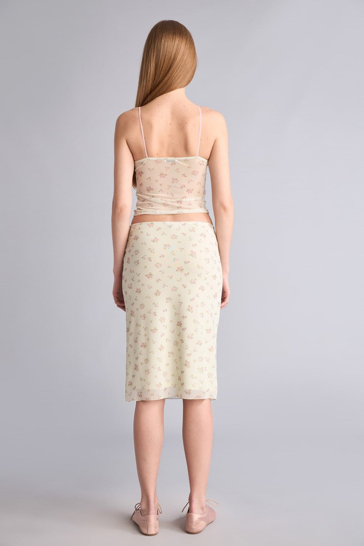 Pencil Floral Regular Waist Tulle Midi Skirt