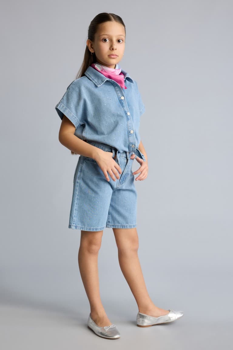 100% Cotton Blue Denim Shirt For Girls