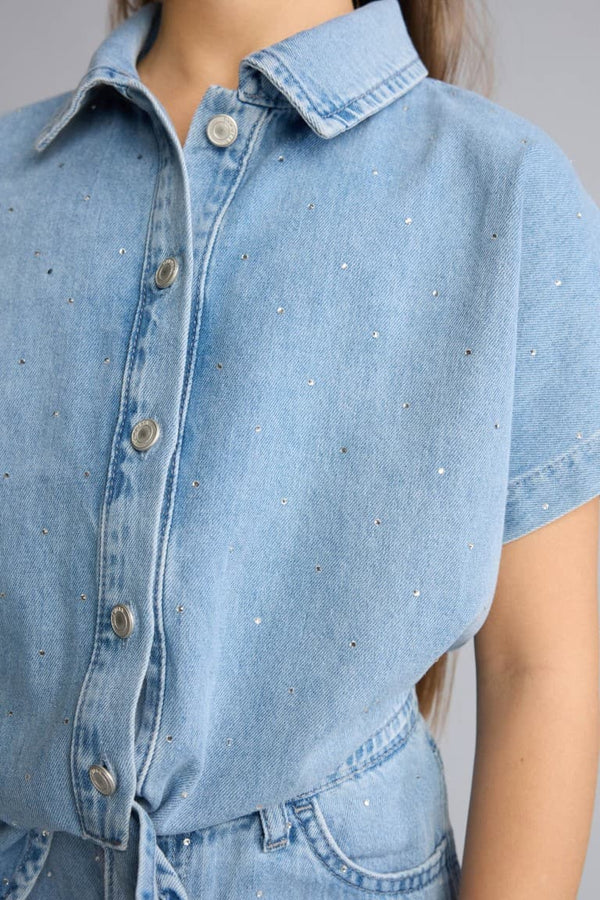 100% Cotton Blue Denim Shirt For Girls