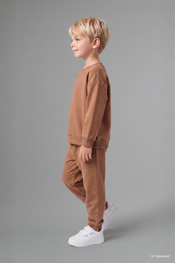 100% Cotton Long Sleeve Sweatshirt Elastic Waisted Tracksuit Bottoms 2 Pcs Set Baby Boy