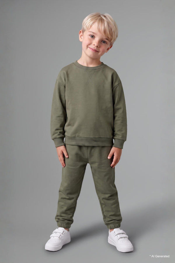 100% Cotton Long Sleeve Sweatshirt Elastic Waisted Tracksuit Bottoms 2 Pcs Set Baby Boy