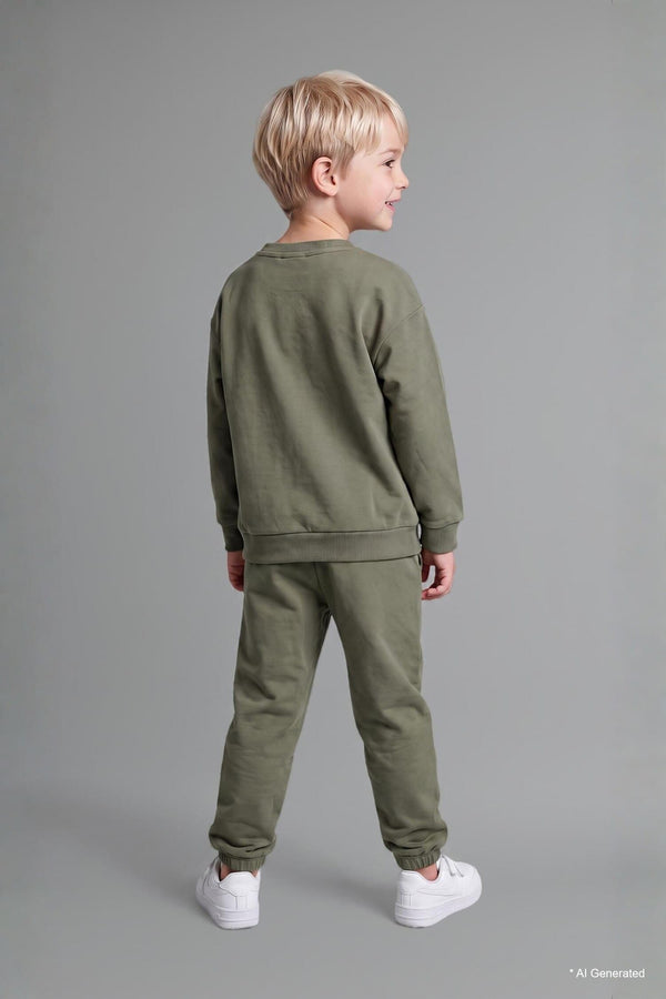 100% Cotton Long Sleeve Sweatshirt Elastic Waisted Tracksuit Bottoms 2 Pcs Set Baby Boy
