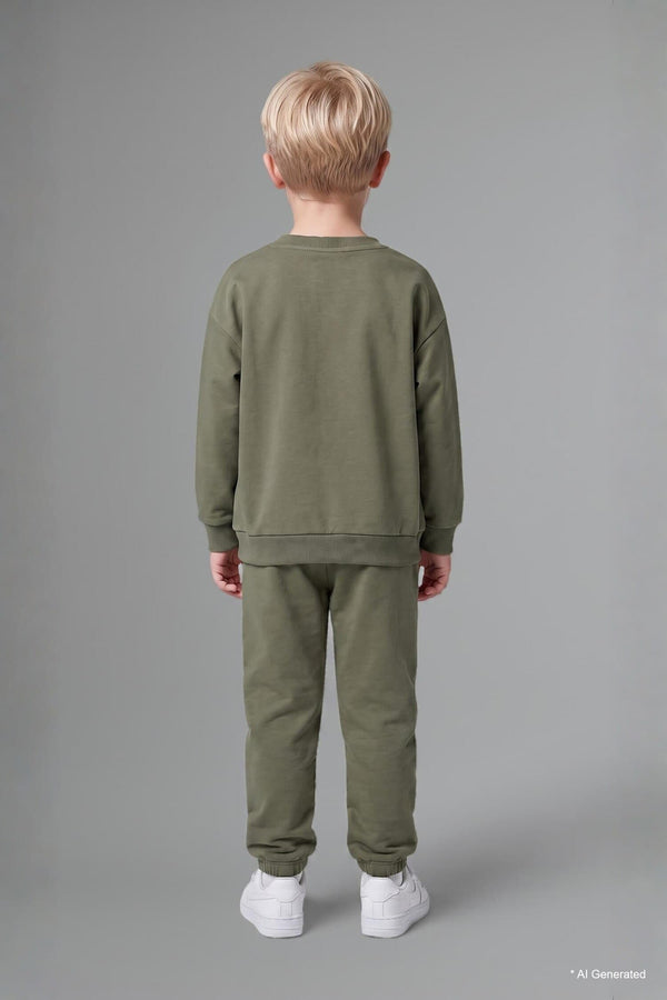 100% Cotton Long Sleeve Sweatshirt Elastic Waisted Tracksuit Bottoms 2 Pcs Set Baby Boy