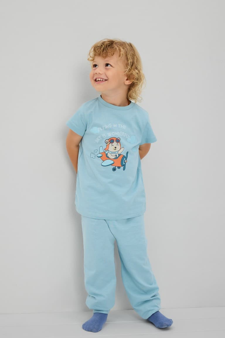 2 Pcs Blue Printed Short Sleeve Pajama Set Baby Boy Main image