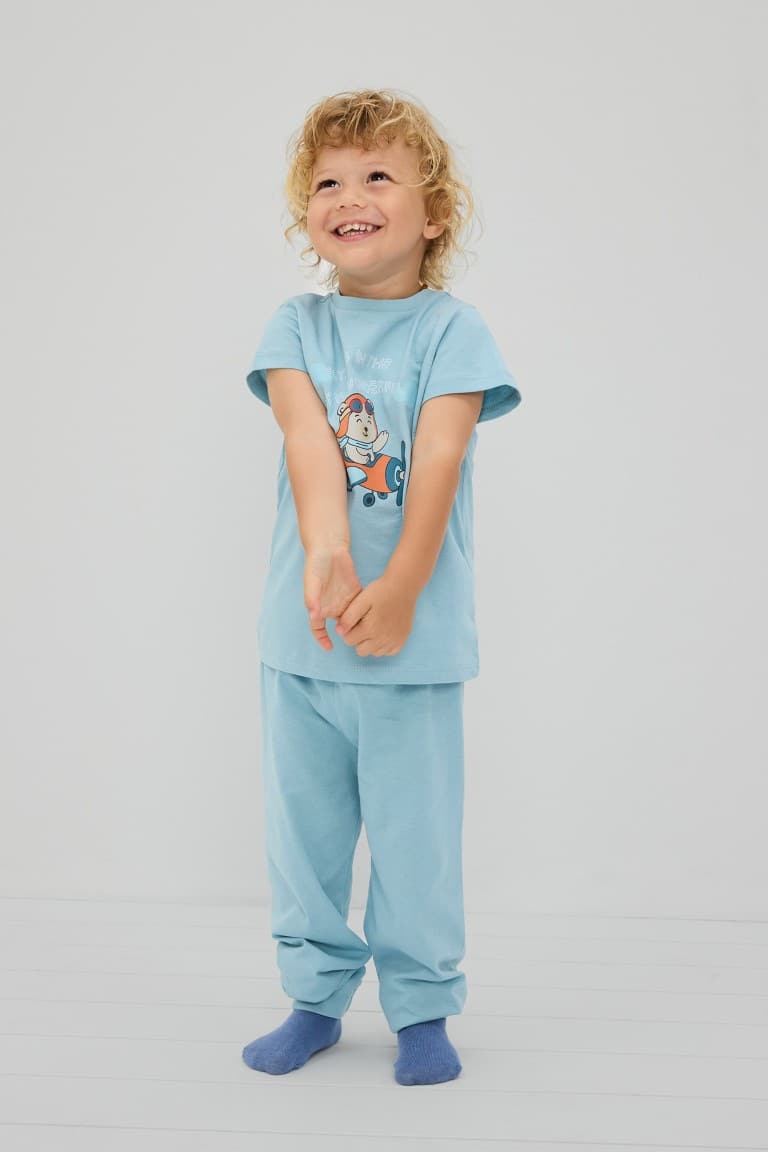 2 Pcs Blue Printed Short Sleeve Pajama Set Baby Boy Secondary image