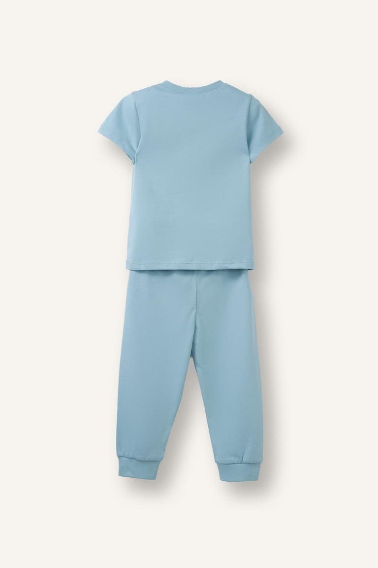 2 Pcs Blue Printed Short Sleeve Pajama Set Baby Boy