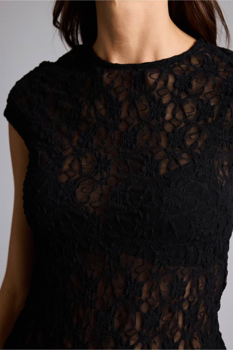 Slım Fitt Crew Neck Lace Short Sleeve T-Shirt
