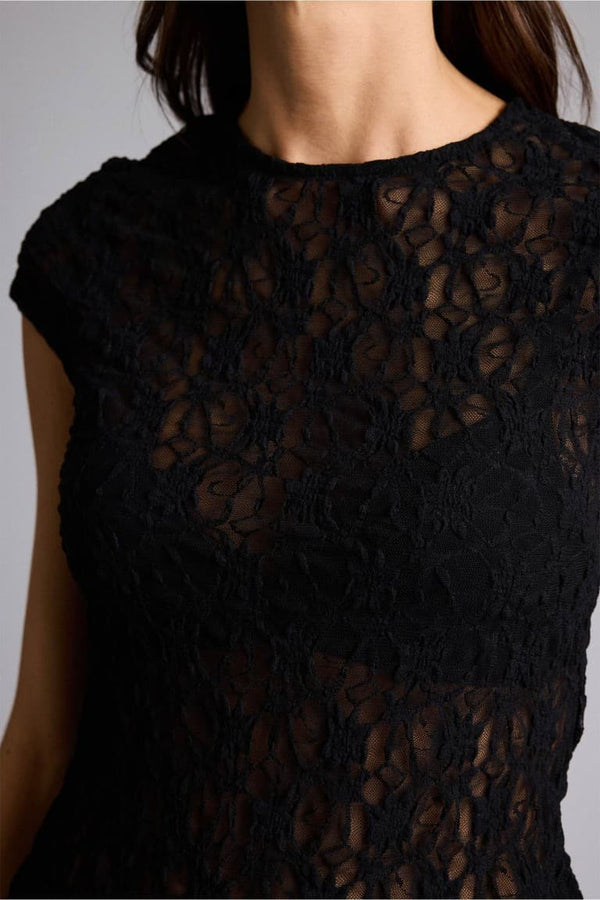 Slım Fitt Crew Neck Lace Short Sleeve T-Shirt