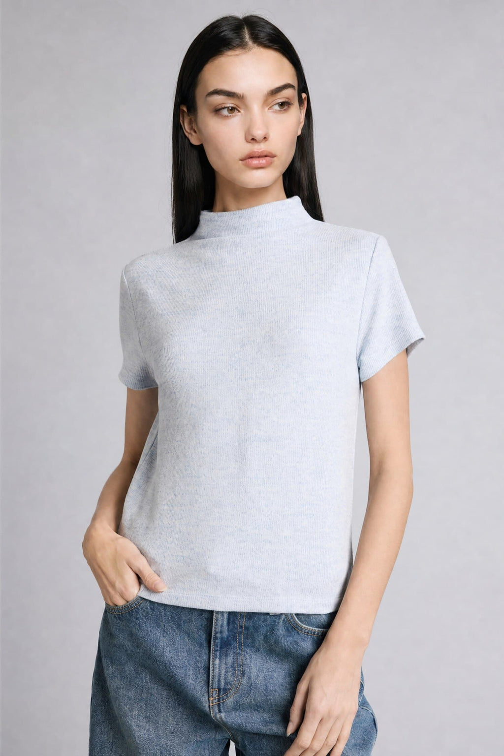 Regular Fit Half Turtleneck Short Sleeve T-Shirt