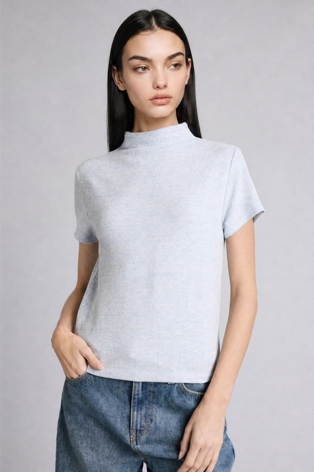 Regular Fit Half Turtleneck Short Sleeve T-Shirt