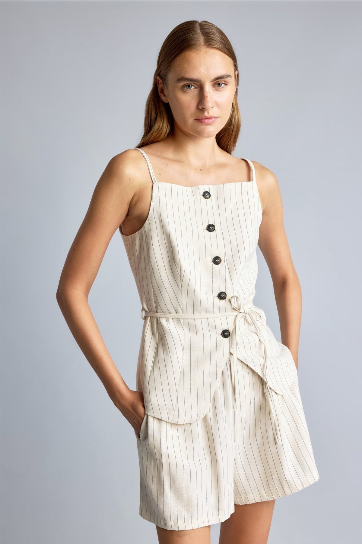 Linen Blend StrappyStriped Vest Main image