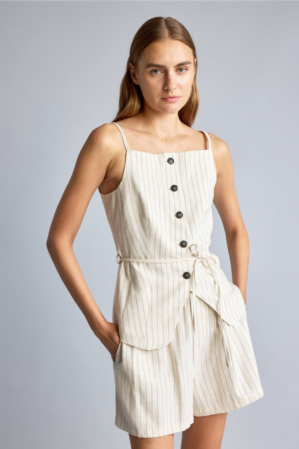 Linen Blend StrappyStriped Vest