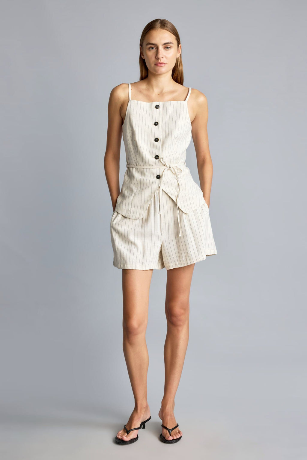 Linen Blend StrappyStriped Vest