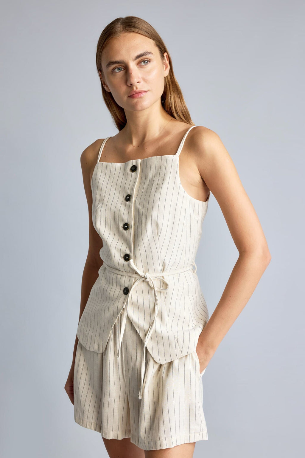 Linen Blend StrappyStriped Vest