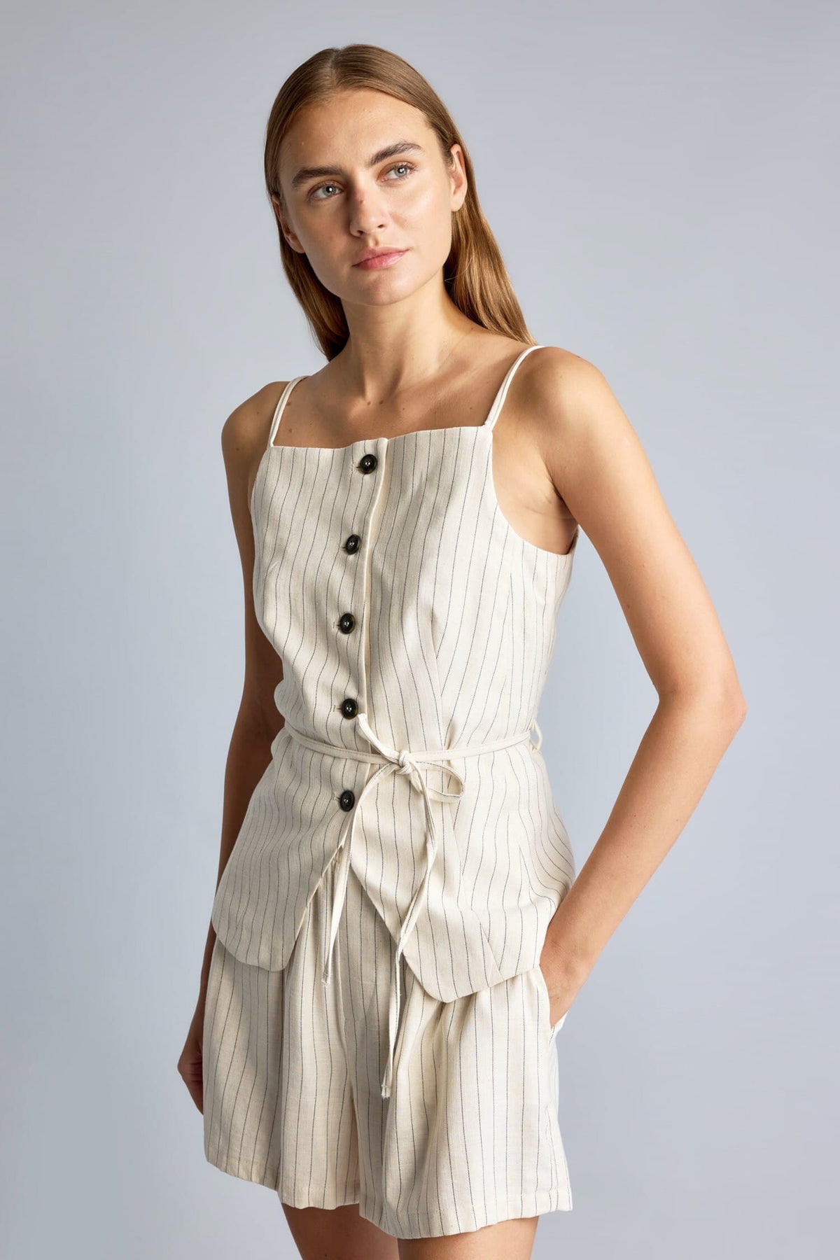 Linen Blend StrappyStriped Vest