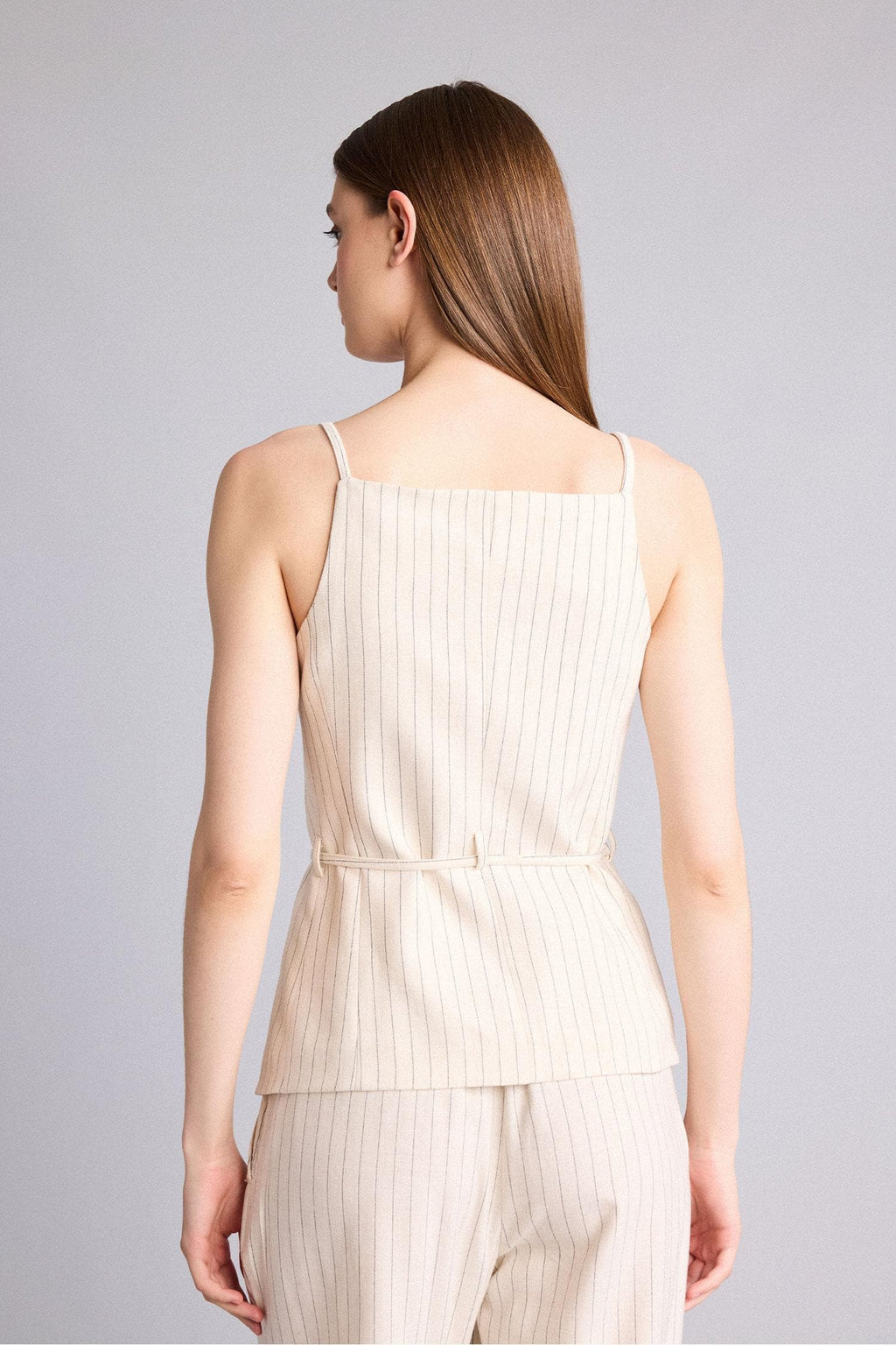 Linen Blend StrappyStriped Vest
