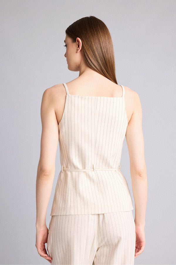 Linen Blend StrappyStriped Vest