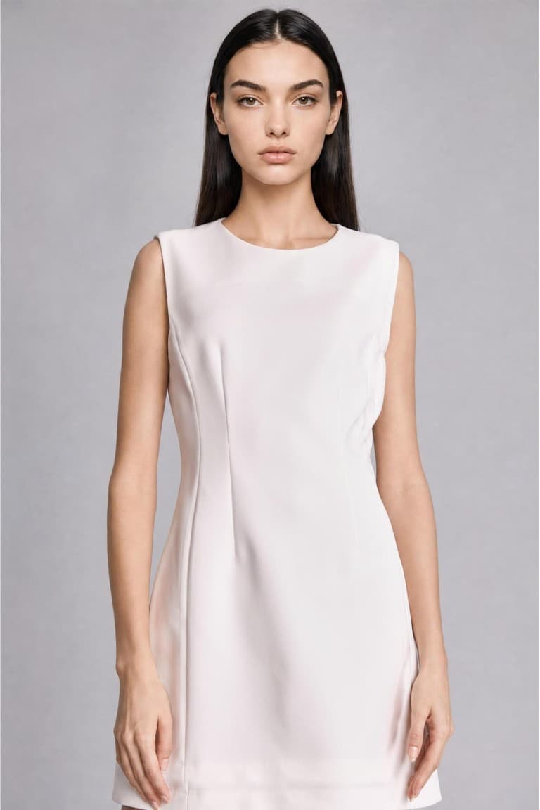 Crew Neck Sleeveless Ecru Wedding Dress