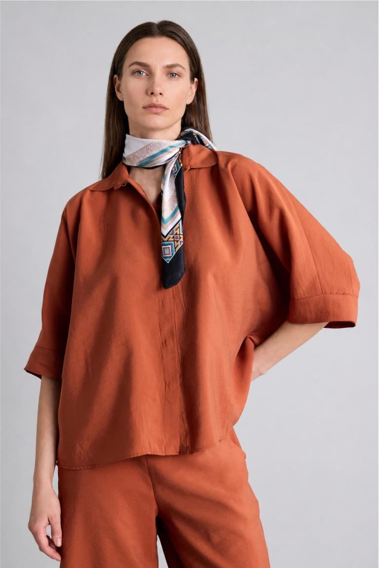 Relax Fit Modal Short Sleeve Orange Shirt