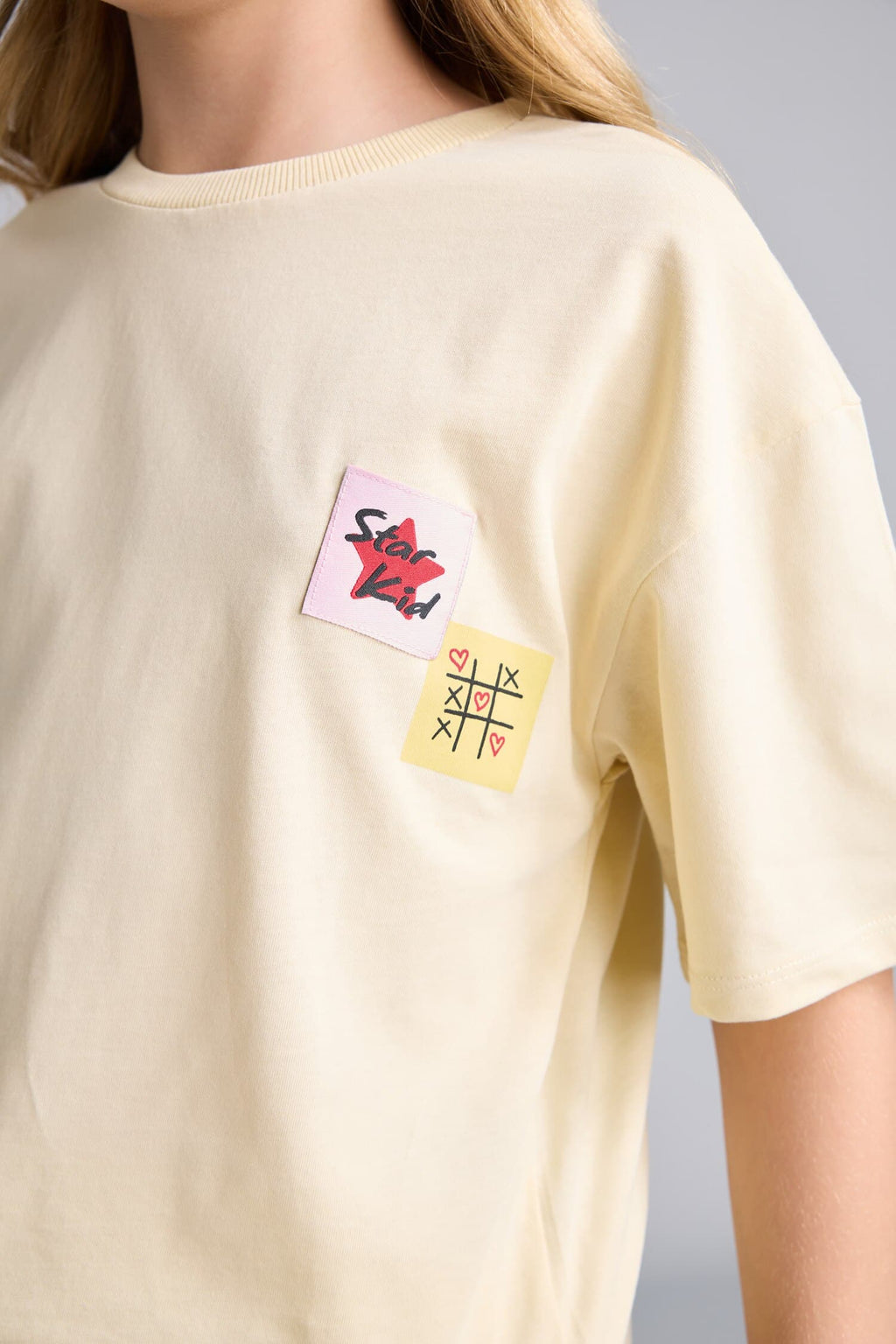 100% Cotton Crew Neck Short Sleeve Back Printed Light Yellow T-Shirt Girls