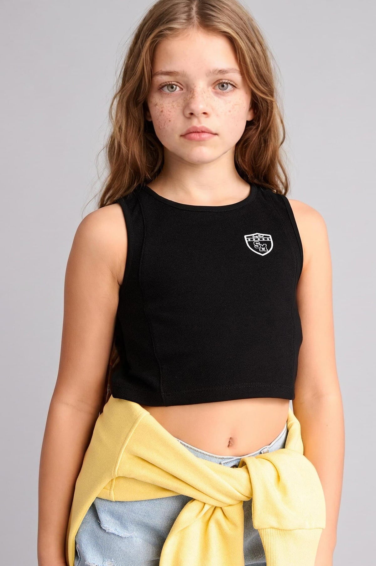 Crew Neck Printed Black Crop Undershirt Girl Main image