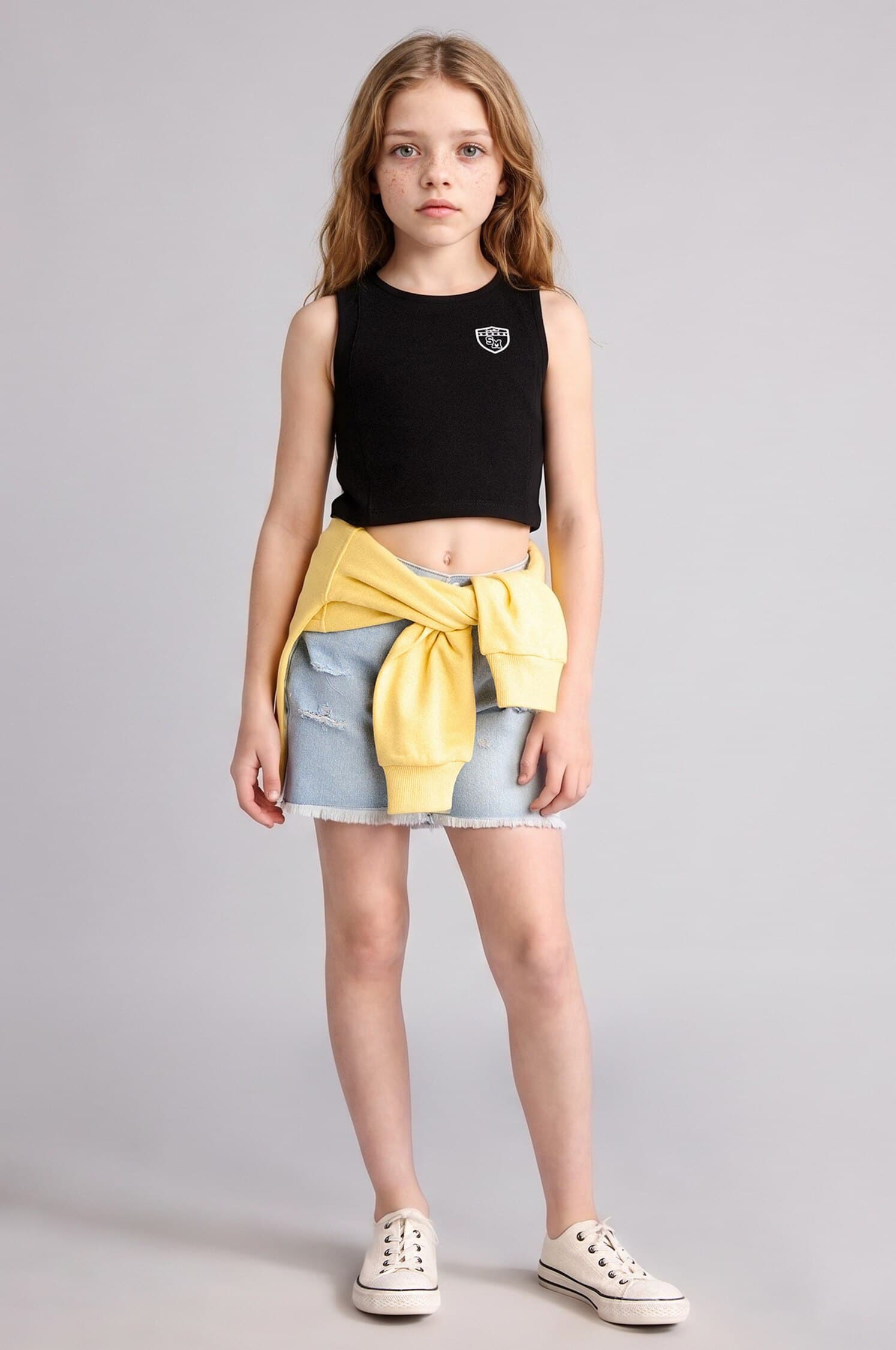 Crew Neck Printed Black Crop Undershirt Girl Secondary image
