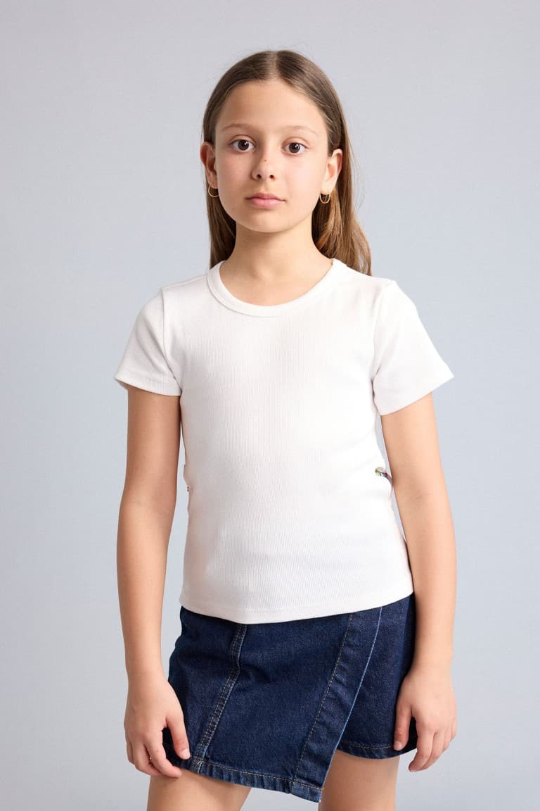 Crew Neck Ribbed Camisole Short Sleeve T-Shirt Girl