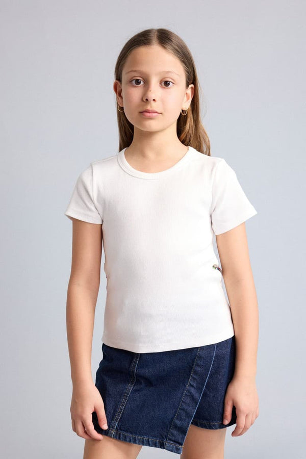 Crew Neck Ribbed Camisole Short Sleeve T-Shirt Girl
