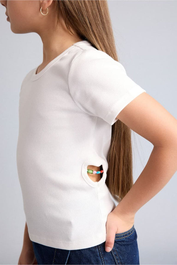 Crew Neck Ribbed Camisole Short Sleeve T-Shirt Girl