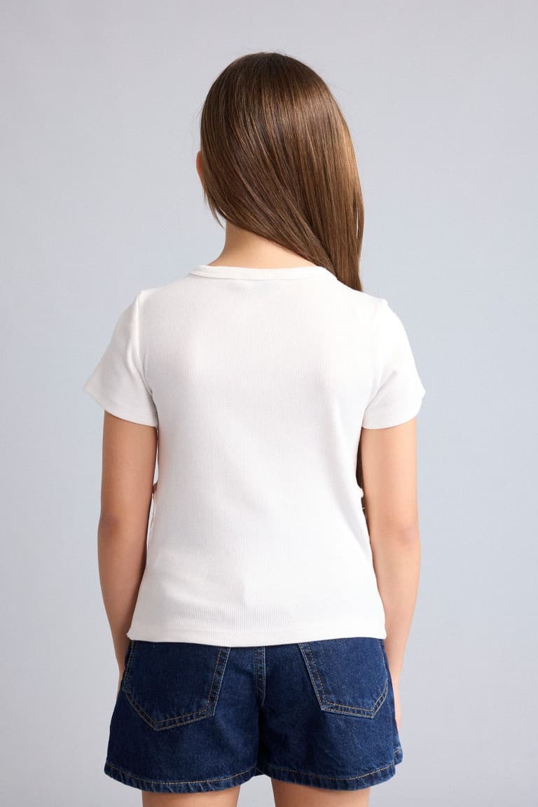 Crew Neck Ribbed Camisole Short Sleeve T-Shirt Girl