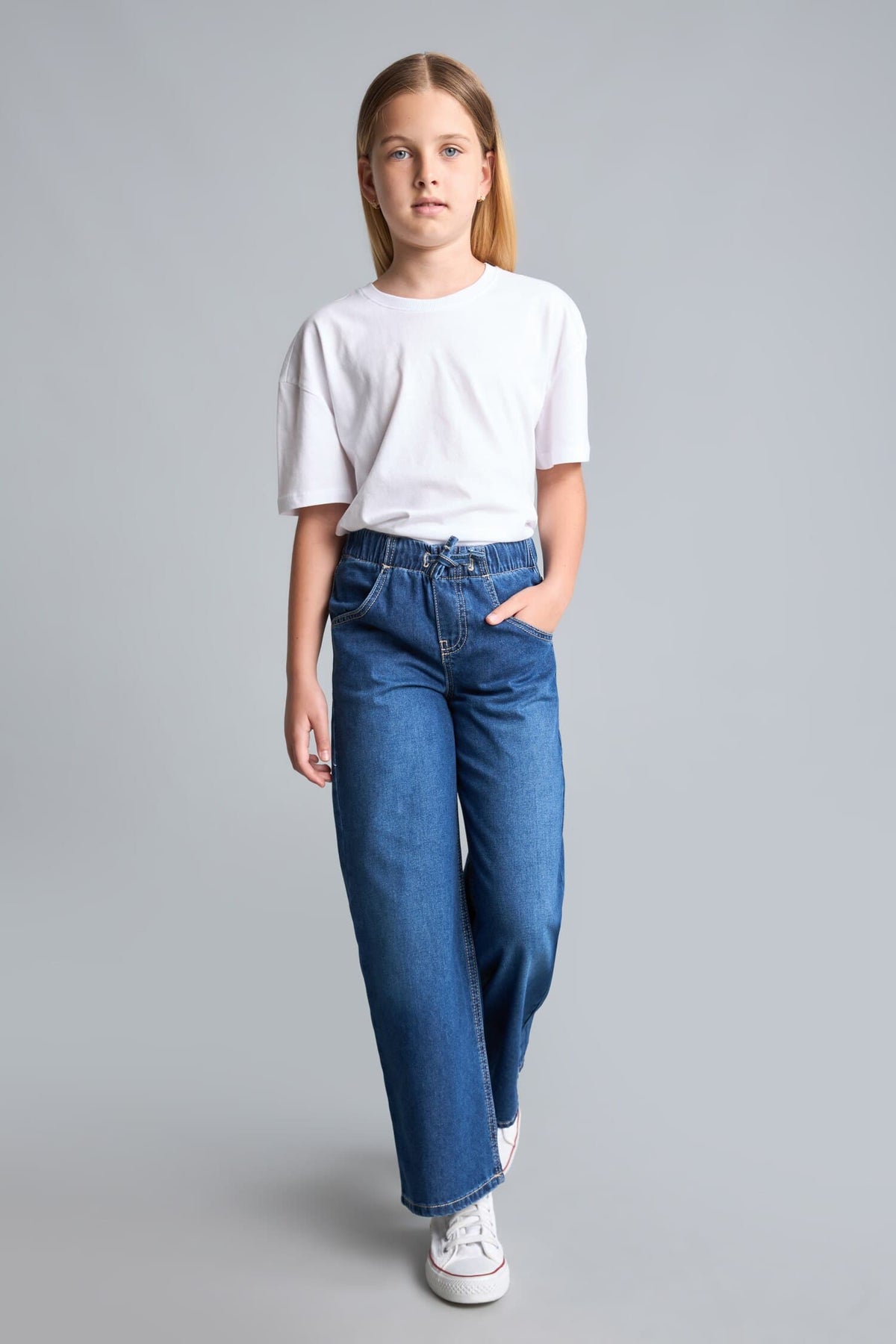 Elastic Waist Wide Leg Jeans Girls