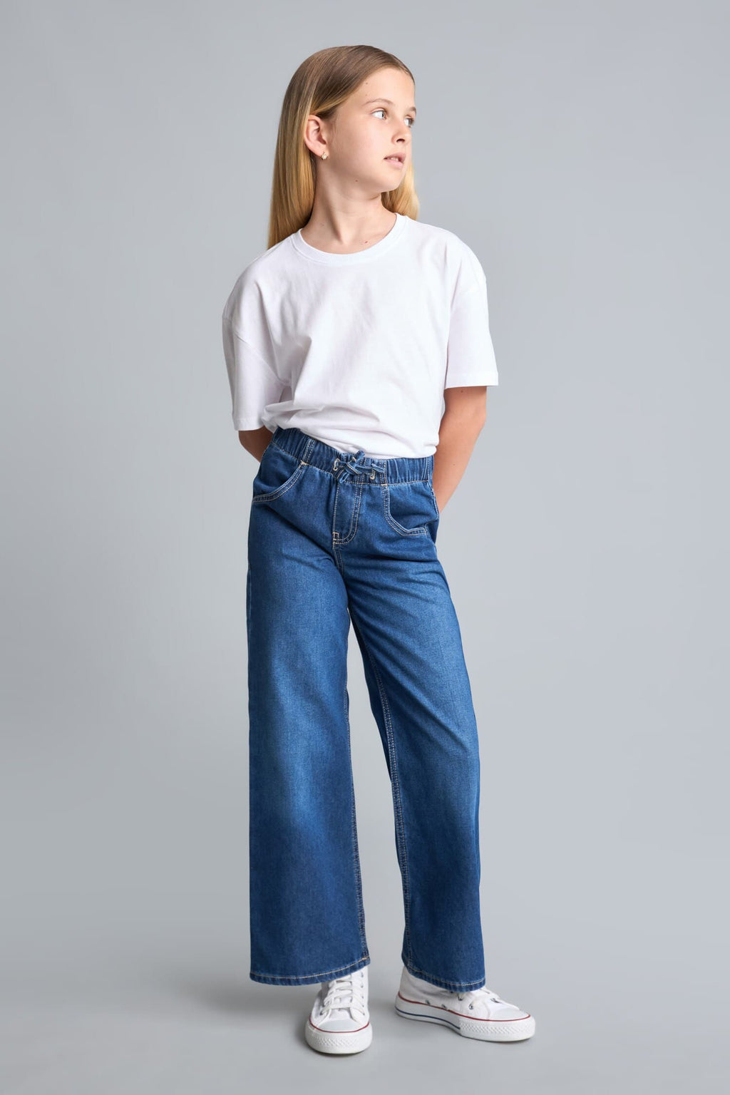 Elastic Waist Wide Leg Jeans Girls