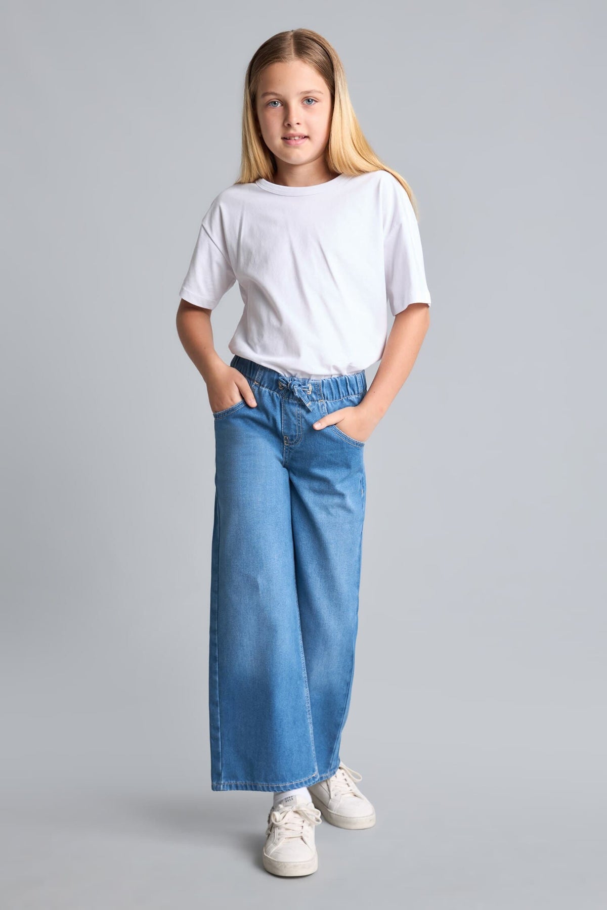Elastic Waist Wide Leg Jeans Girls