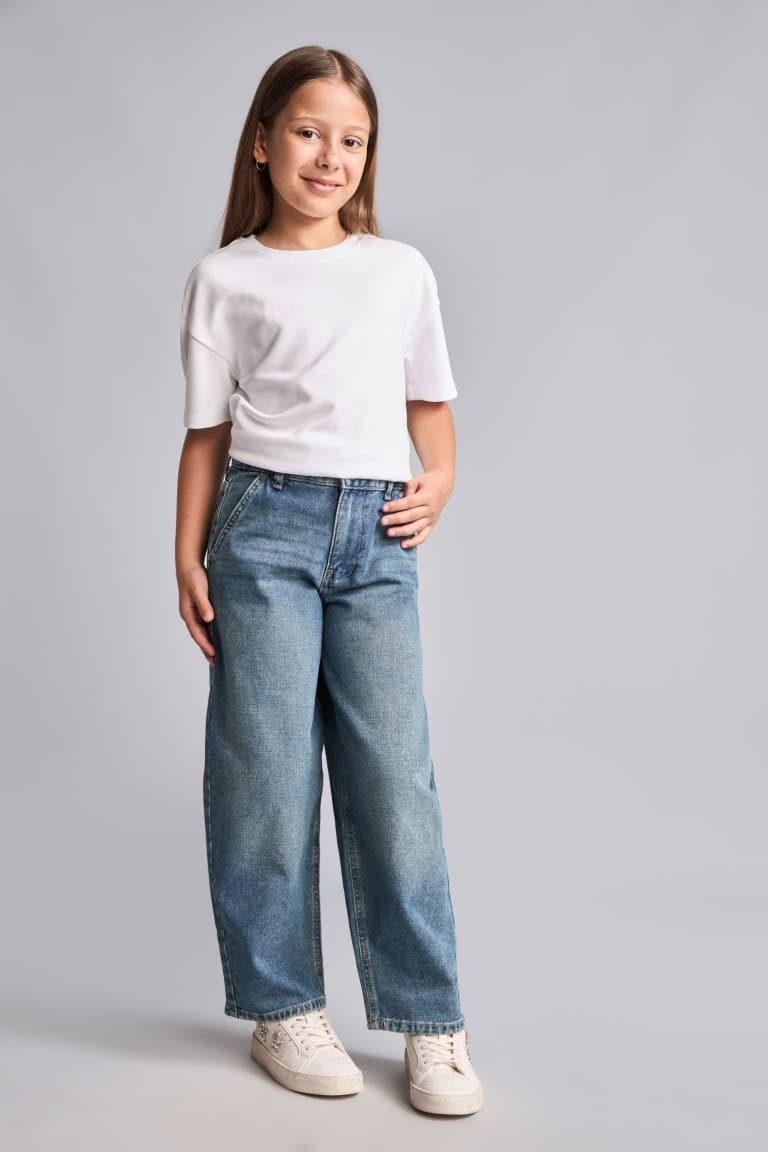 100% Cotton Baggy Fit Jeans Light Blue Pants Girls