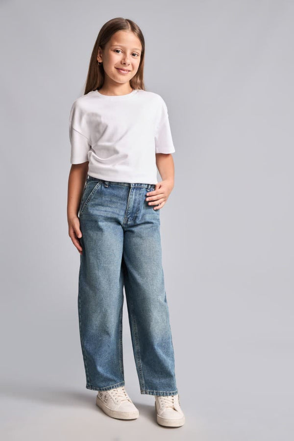 100% Cotton Baggy Fit Jeans Light Blue Pants Girls