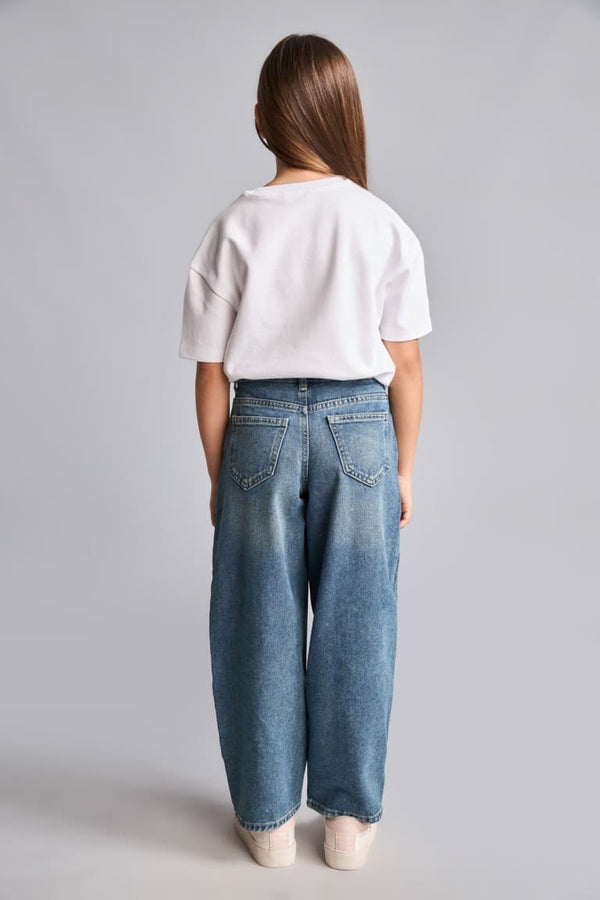 100% Cotton Baggy Fit Jeans Light Blue Pants Girls