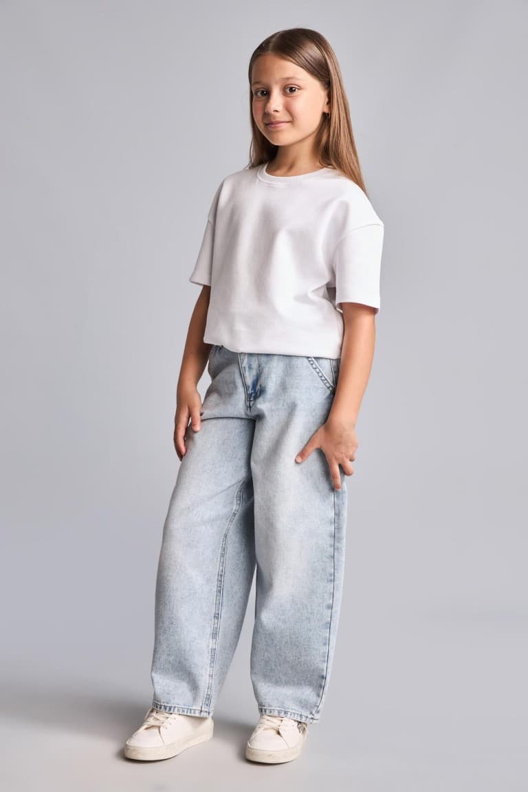 100% Cotton Baggy Fit Jeans Light Blue Pants Girls