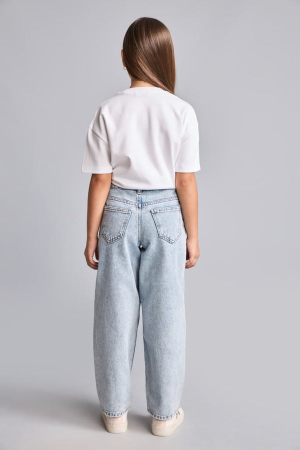 100% Cotton Baggy Fit Jeans Light Blue Pants Girls