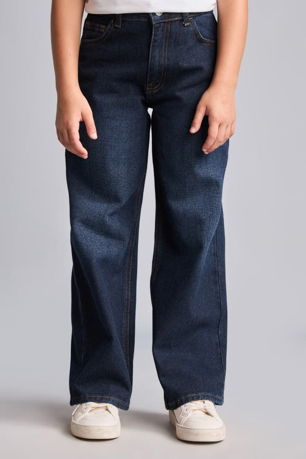 100% Cotton Shiny Wide Light Blue Jeans For Girls
