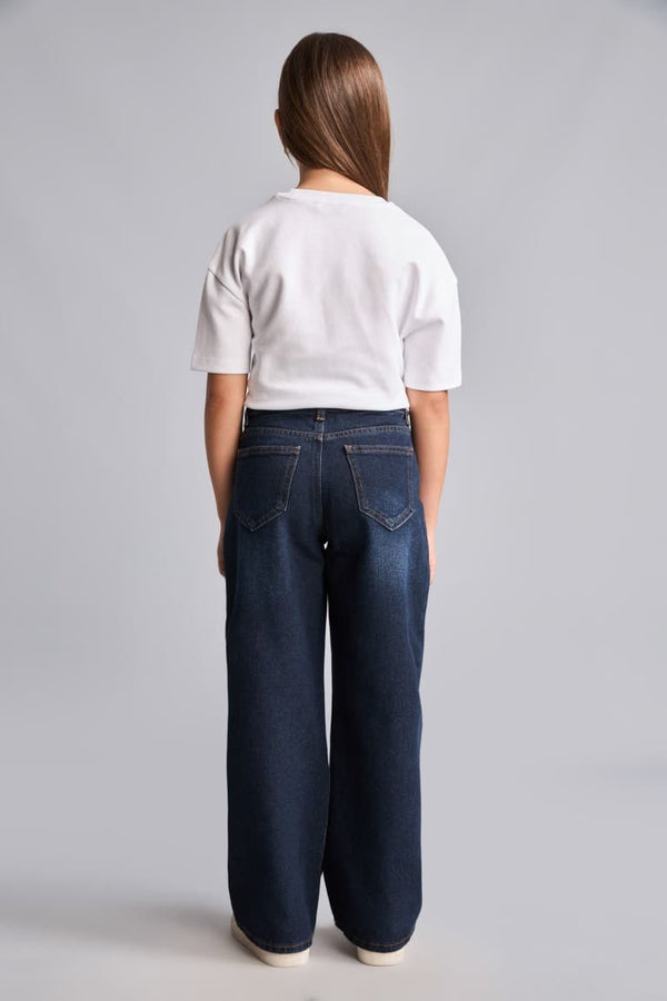 100% Cotton Shiny Wide Light Blue Jeans For Girls