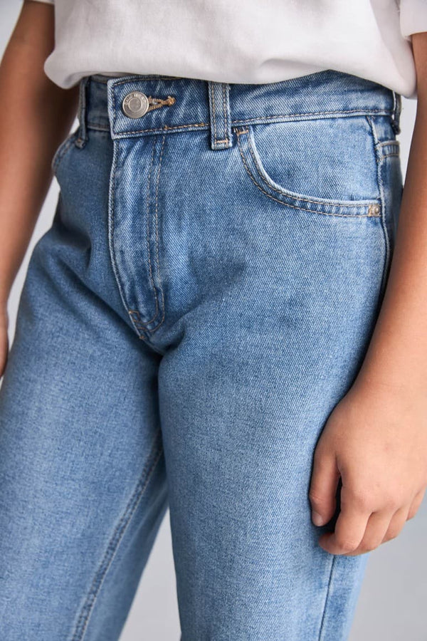 100% Cotton Shiny Wide Light Blue Jeans For Girls
